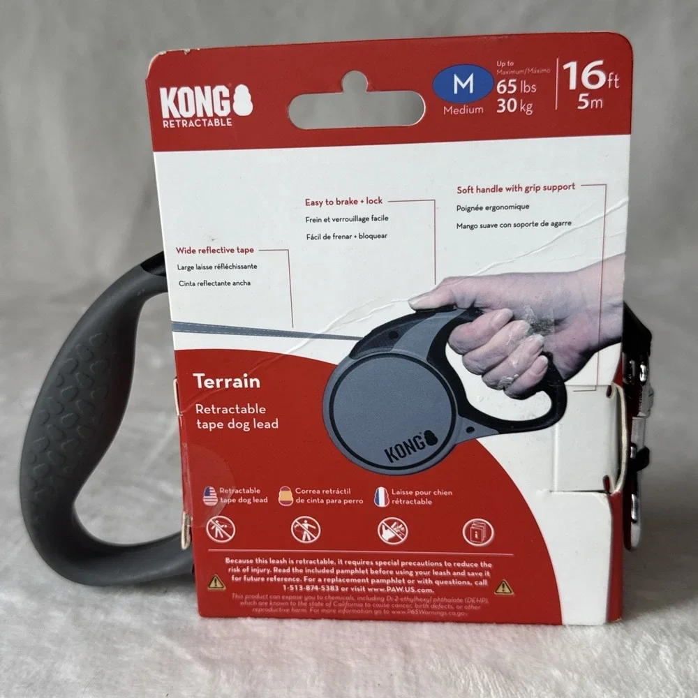 KONG‎ Terrain Medium 16ft Black Retractable Dog Leash with Soft Grip Handle NEW